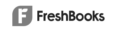 The image displays the FreshBooks logo, featuring a stylized "F" in a leaf design and the brand name in bold, black text.