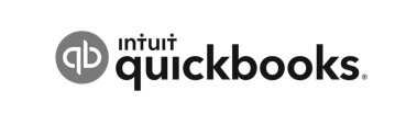 Logo with the text "Intuit QuickBooks" in black and white, featuring a circular design with "qb" initials on the left.